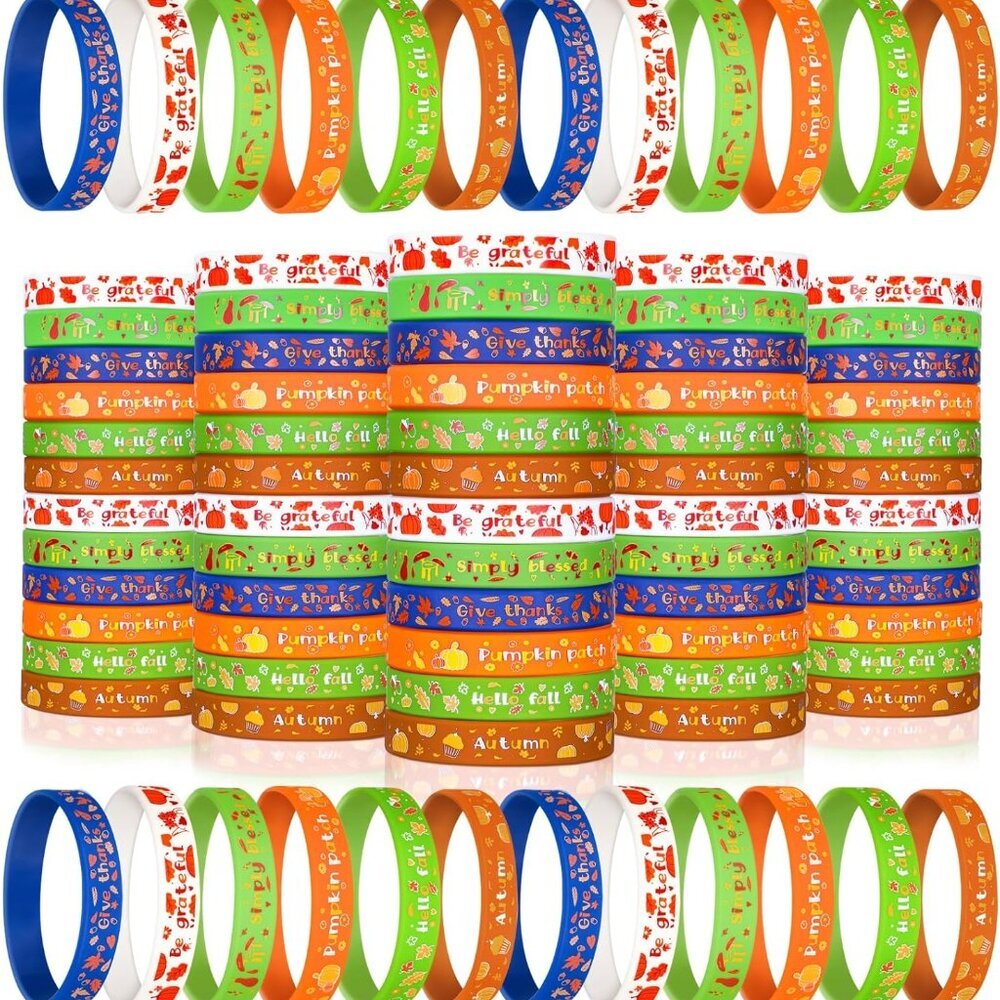 60 Pcs Fall Party Favors Bracelets Thanksgiving Silicone Wristbands Autumn Harve